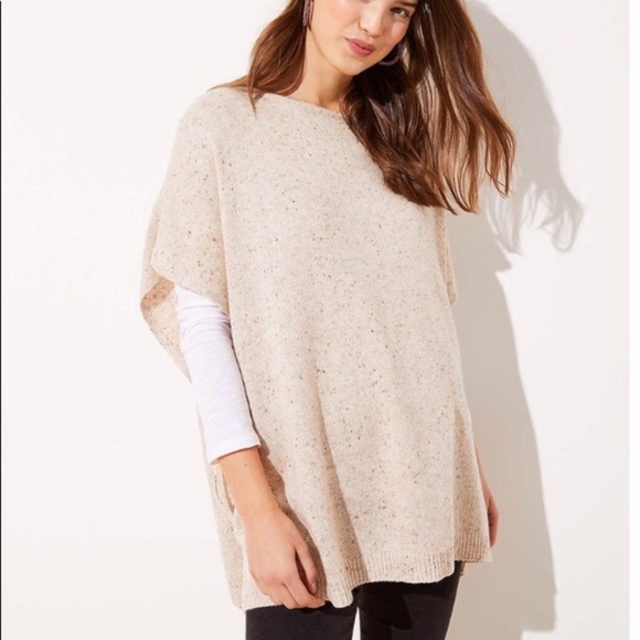 LOFT Sweaters - LOFT Flecked Flaxen Beige Side Tie Poncho